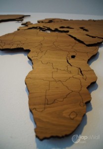 Wooden map Africa Oak close up