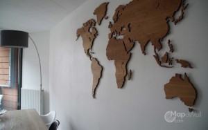 Wooden world map made from European Oak