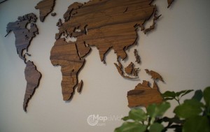 Wooden world map in the office