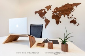 Wooden magnetic world map Walnut 1
