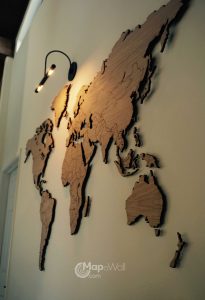 Wooden world map Oak with spotlight