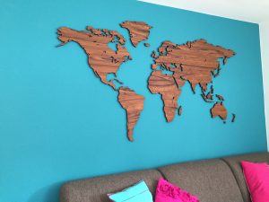 World Map Palisander country borders blue background