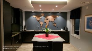 MapaWall wooden world map - Kitchen front view