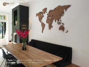 MapaWall wooden world map with country borders - Dining room