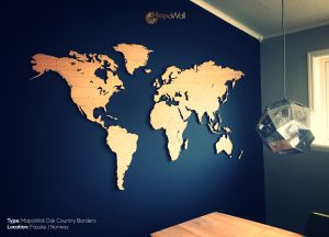 MapaWall wooden world map with country borders - Office
