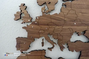 The magnetic American Walnut world map wiith pin-magnets